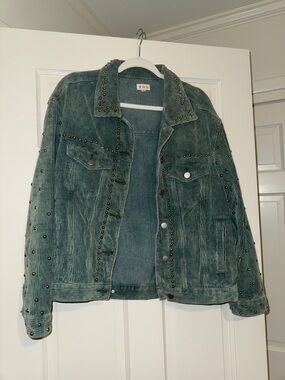 POL Teal Corduroy Studded Jacket